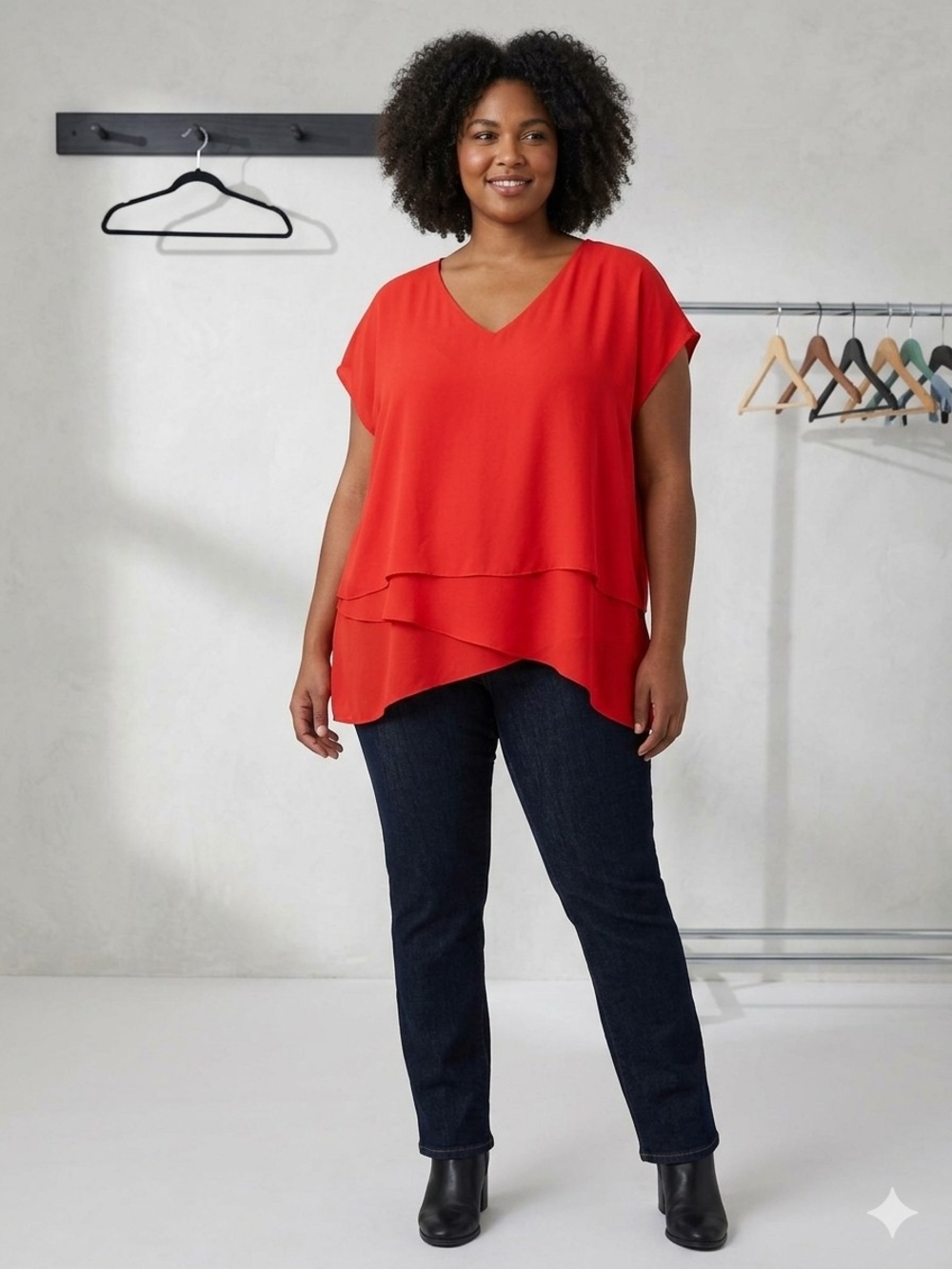 Conrad C V-neck Layered Chiffon Blouse - Vibrant Red Xl-2xl